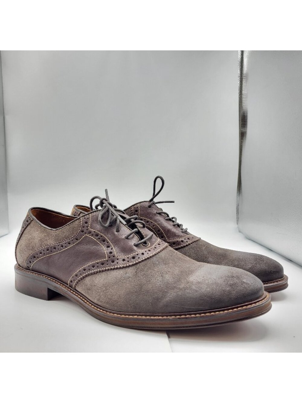Johnston & Murphy Men's 11 M Warner Saddle Chocolate Brown Lace up Dress Shoes